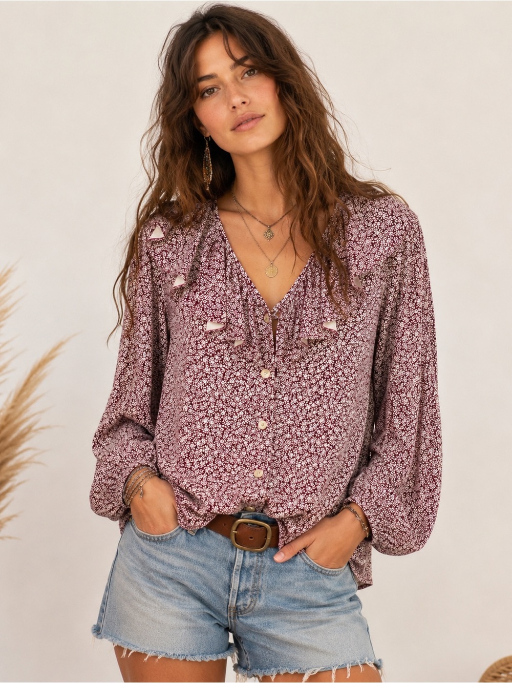 Romantic Cotton Ruffle Blouse 1X Cottagecore Prairie Ditsy Floral Aileen Too